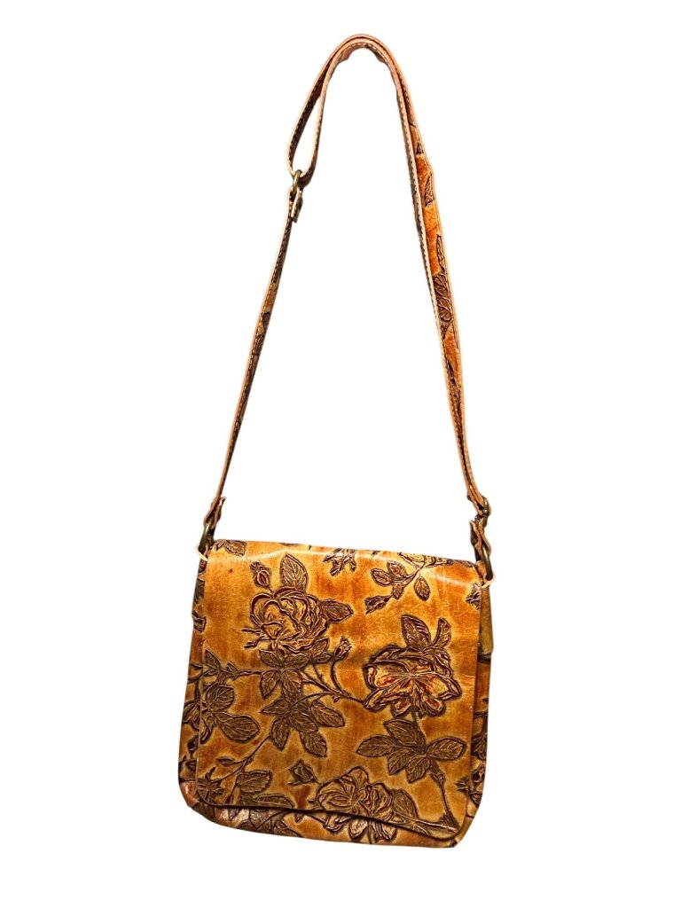 Vtg Cuoieria Florentina Tuscan Leather Suede Floral Crossbody Bag Made In Italy